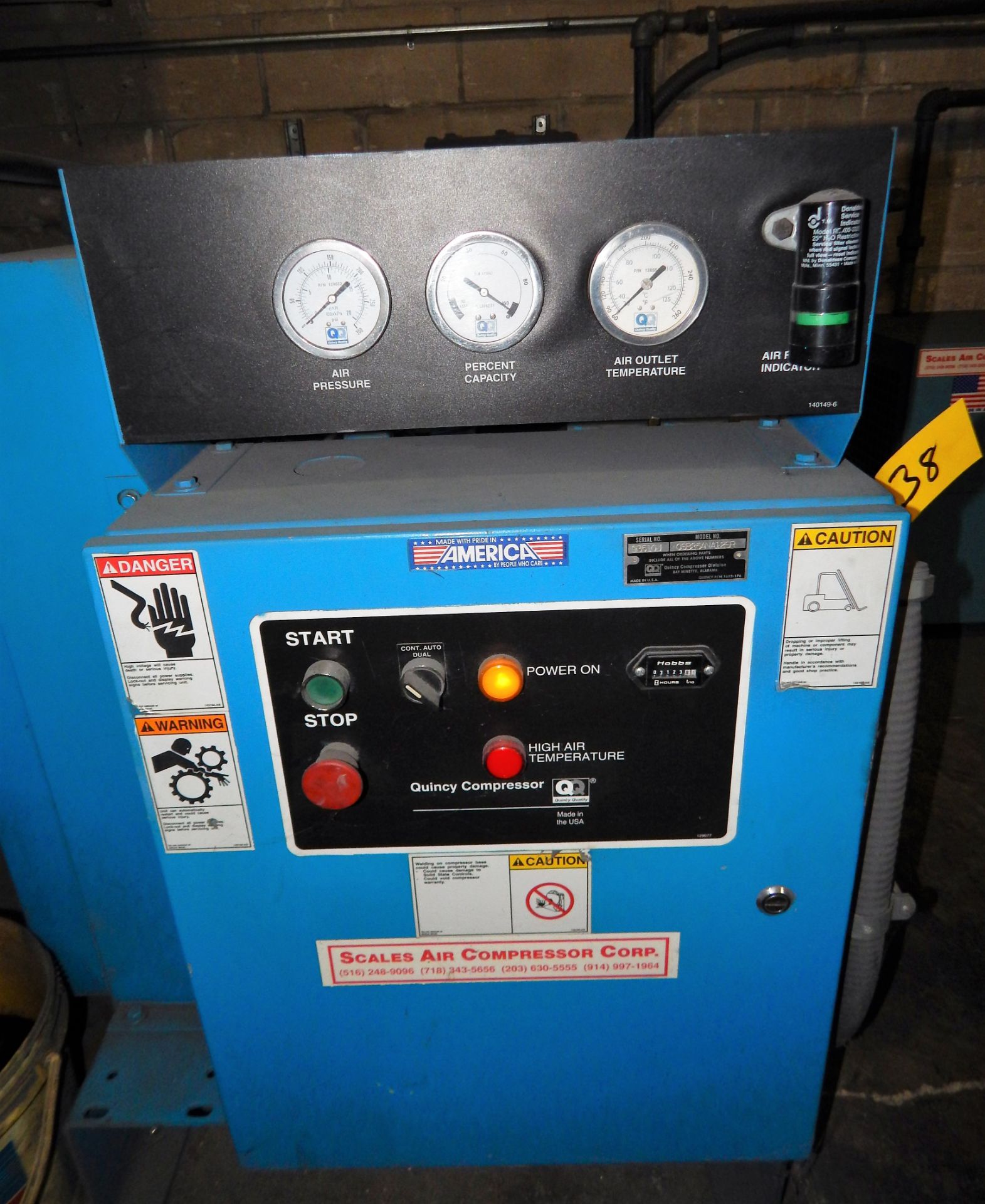 QUINCY MDL. QSB25ANA17SR 25HP SCREW TYPE AIR COMPRESSOR, 3125 HOURS, S/N: 93510J - Image 2 of 2