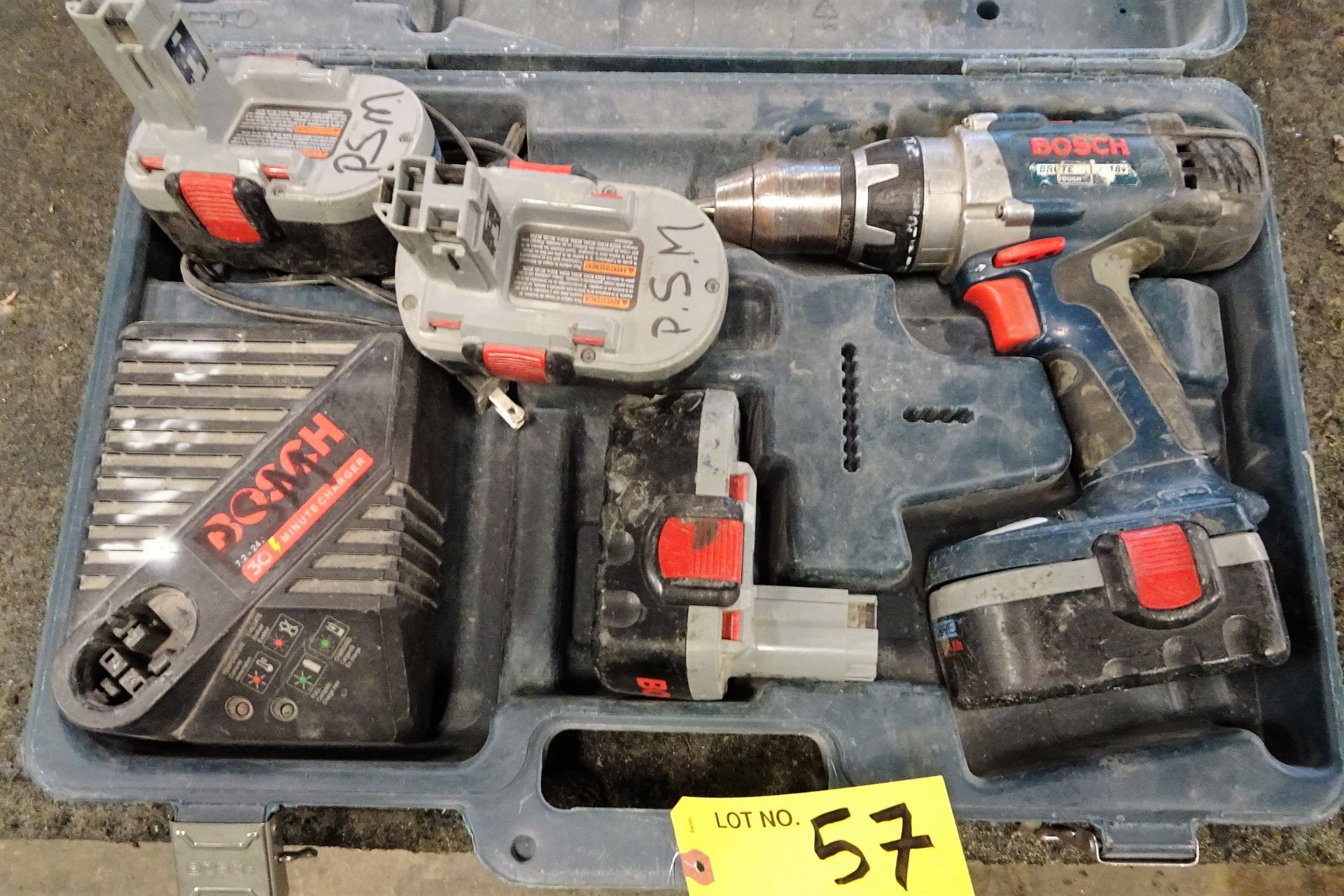 Bosch 1/2" Cordless Drill, 18 Volt, with (4) Batteries, Battery Charger, and Case