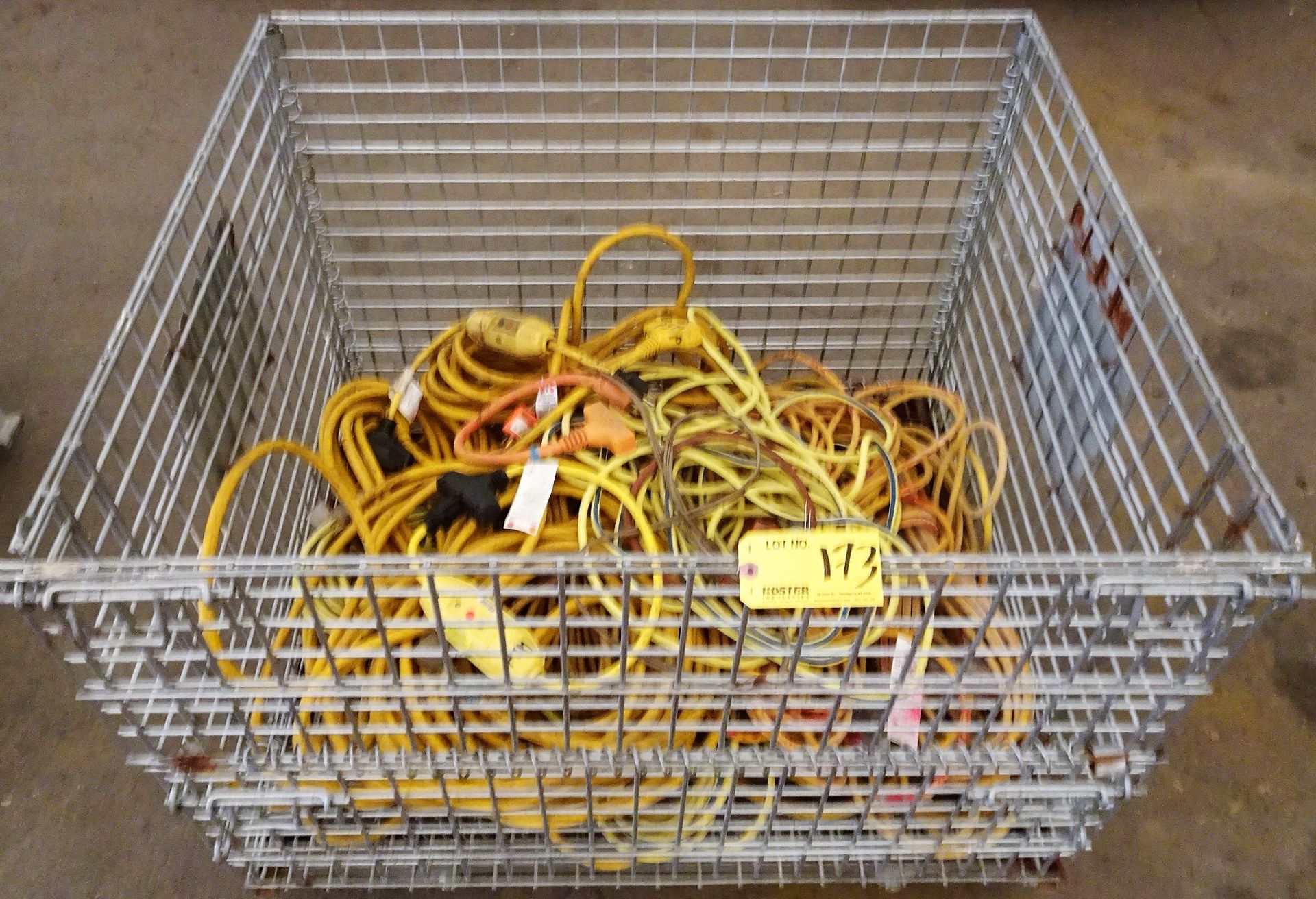 Large Lot of Extension Cords with Wire Mesh Collapsible Tote