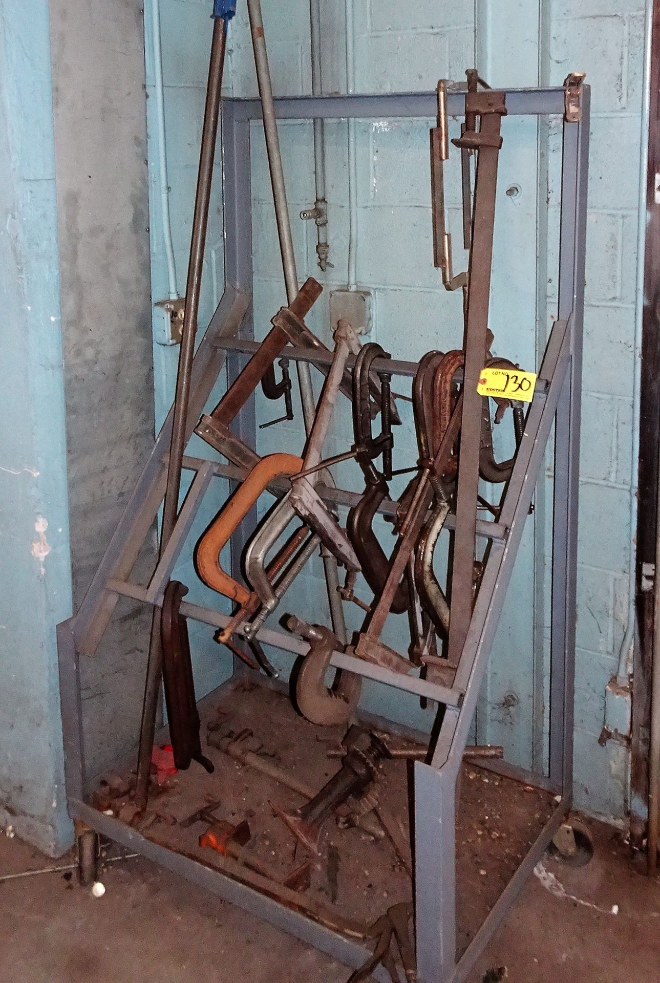 Castered Cantilevered Rack with Contents Consisting of: Bar Clamps, C-Clamps, Welding Clamps