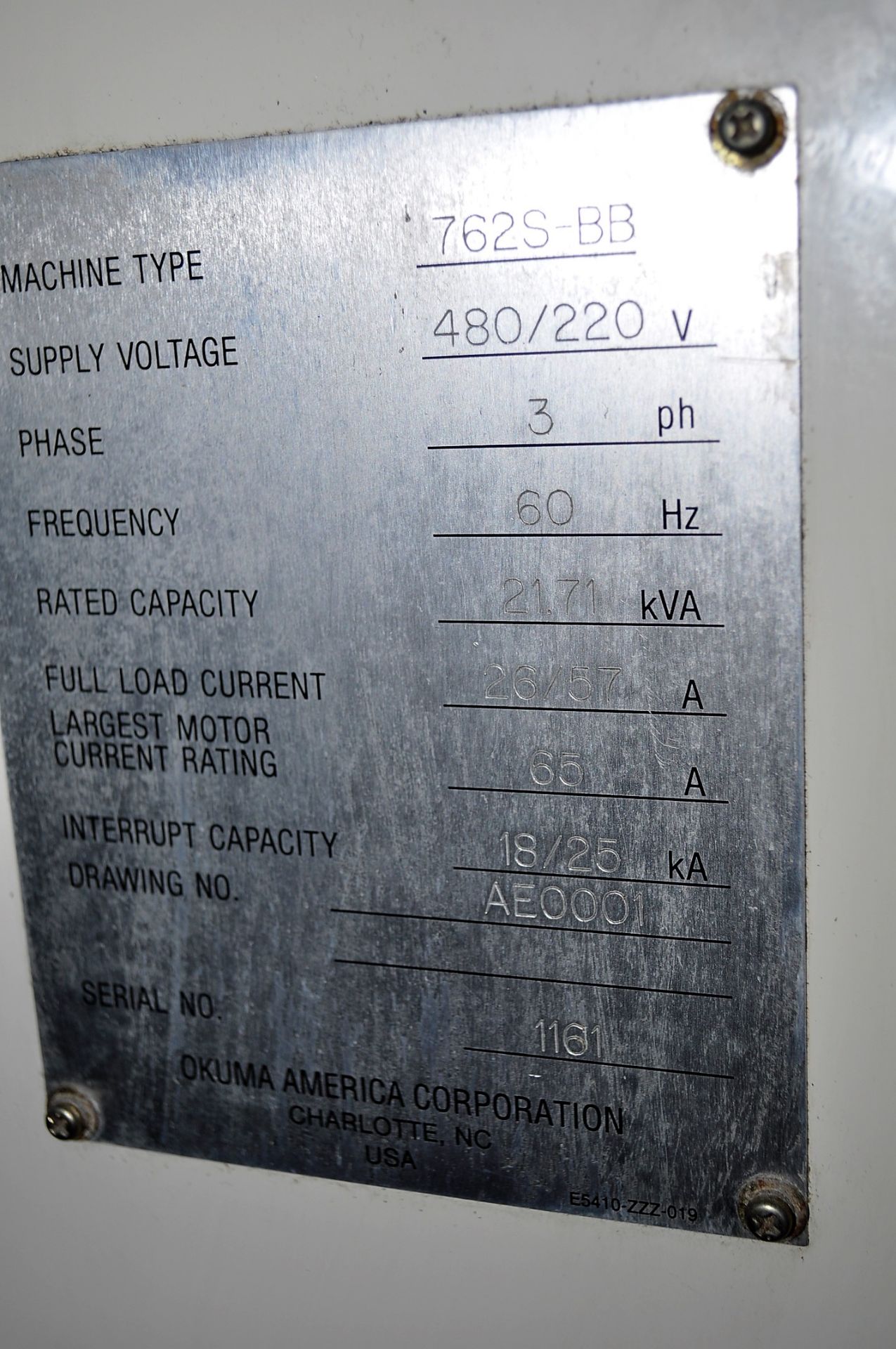 OKUMA MDL. 762S-BB CROWN BIG BORE, WITH 21.65'' MAX SWING OVER BED, 15.75'' MAX SWING OVER CROSS - Image 8 of 13