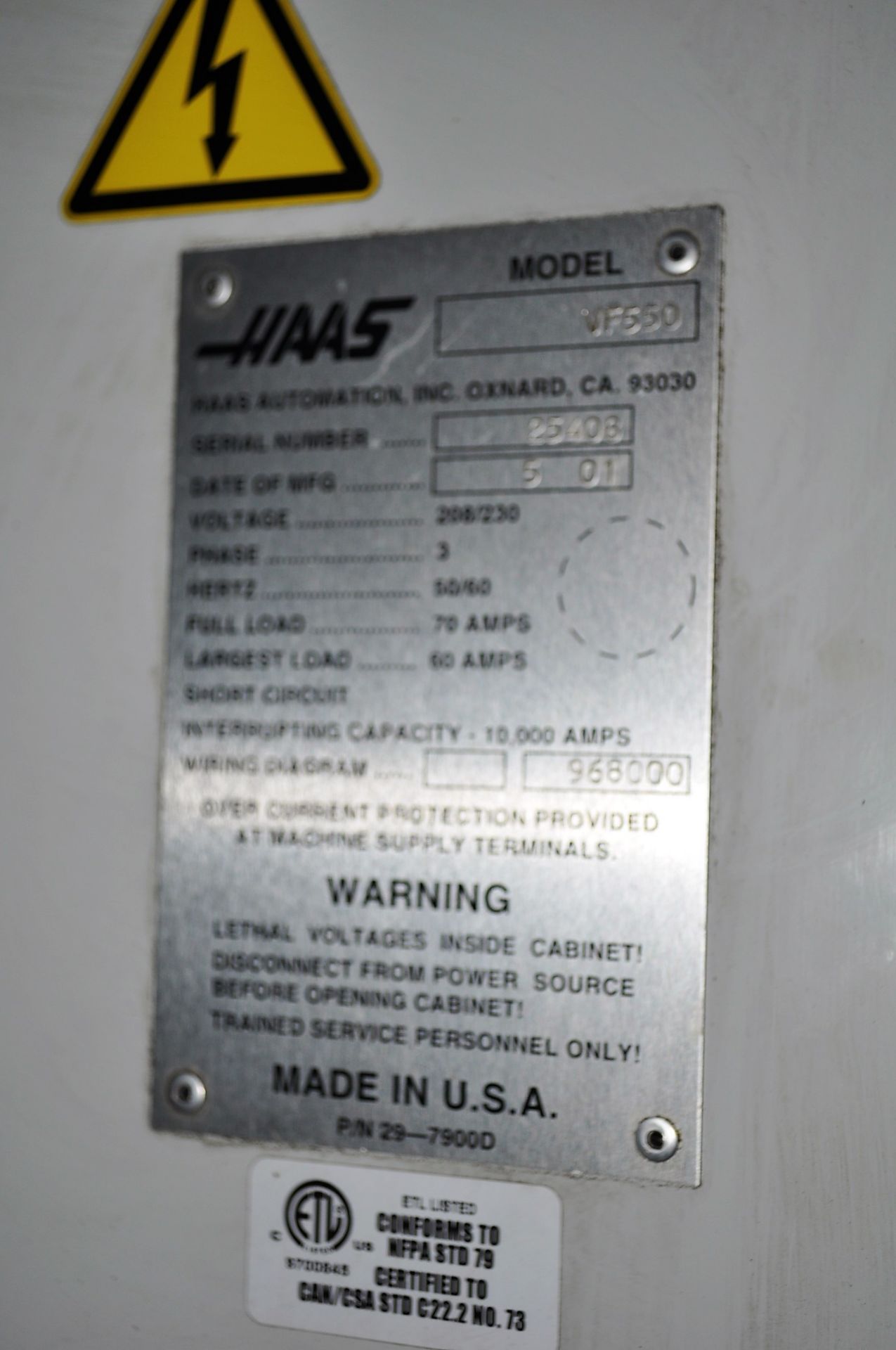 HAAS MDL. VF5-50 CNC VERTICAL MILL, WITH 62'' X 23'' TABLE, TRAVELS: X-50'', Y-26'', Z-25'', - Image 10 of 12