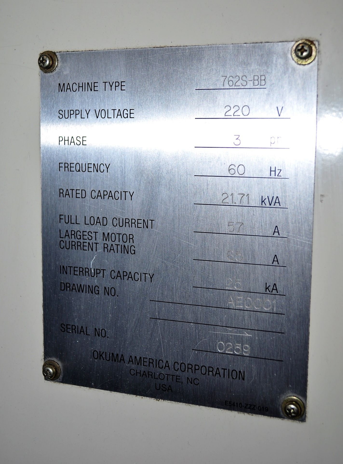 OKUMA MDL. 762S-BB CROWN BIG BORE, WITH 21.65'' MAX SWING OVER BED, 15.75'' MAX SWING OVER CROSS - Image 10 of 13