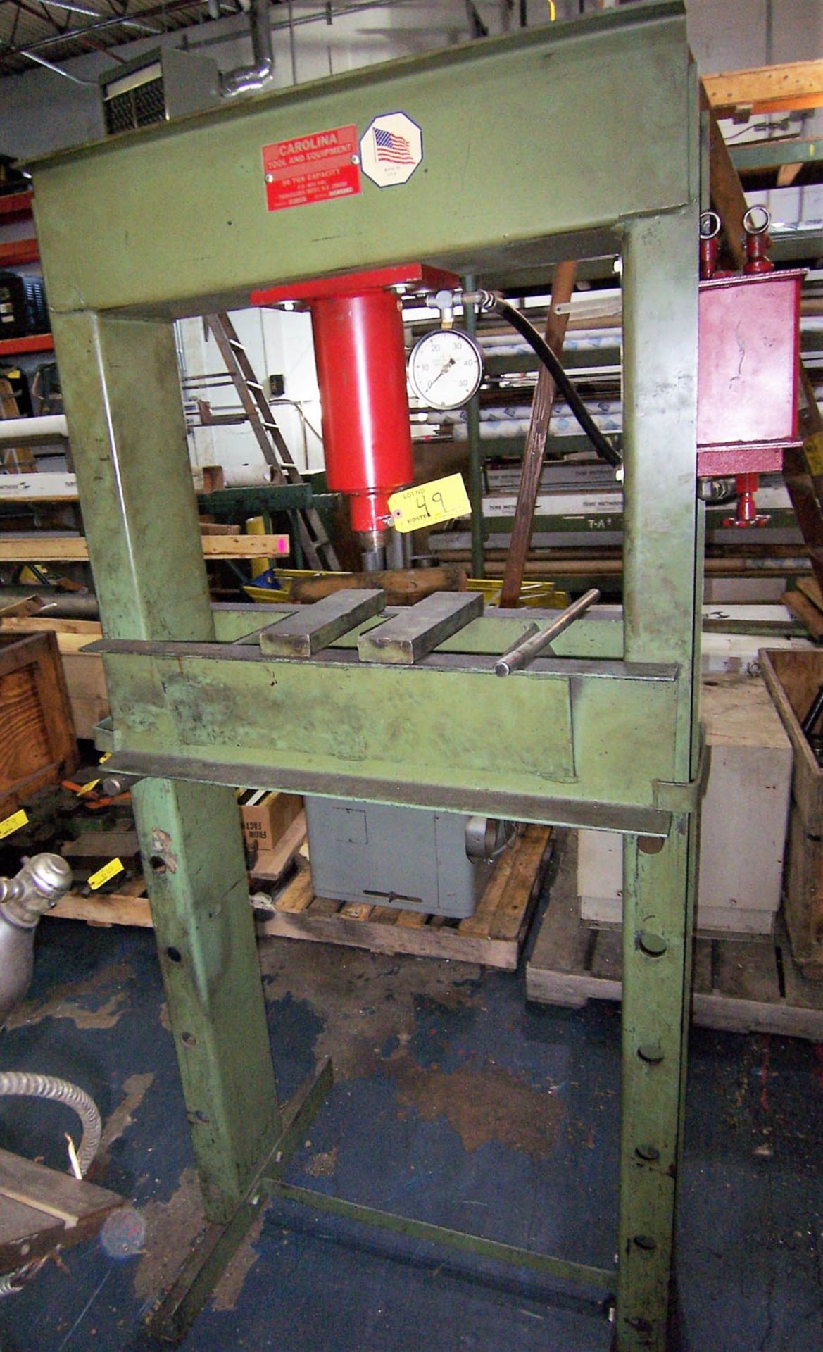 CAROLINA MDL. CBP-1200 50 TON CAPACITY H-FRAME HYDRAULIC PRESS, WITH ADJUSTABLE RAIL, 27-1/2''