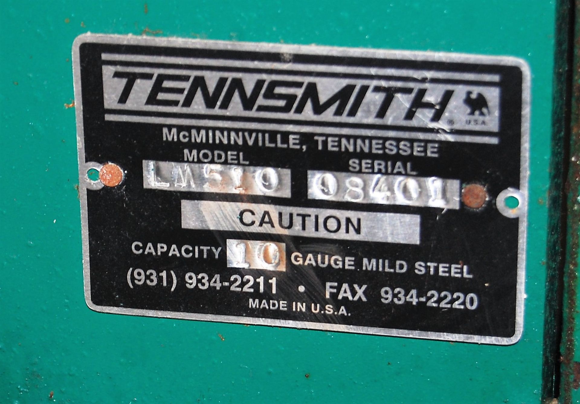 TENNSMITH 5' X 10 GAGE MDL. LM510 POWER SHEAR, WITH 24" FRONT OPERATED MANUAL BACK GAGE, (2) FRONT - Image 6 of 9