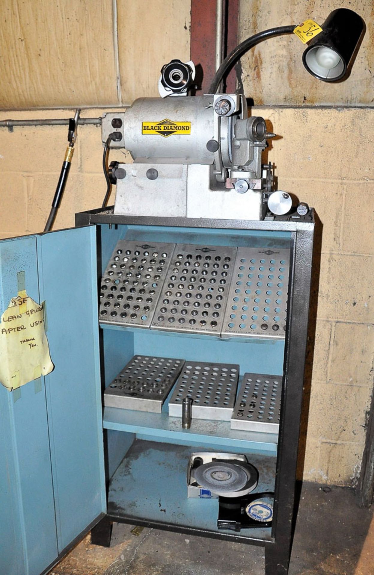 BLACK DIAMOND MDL. BW80 1/3HP BENCH TOP DRILL GRINDER, WITH SPINDLE SLEEVES, WORK LIGHT, CABINET - Image 2 of 2