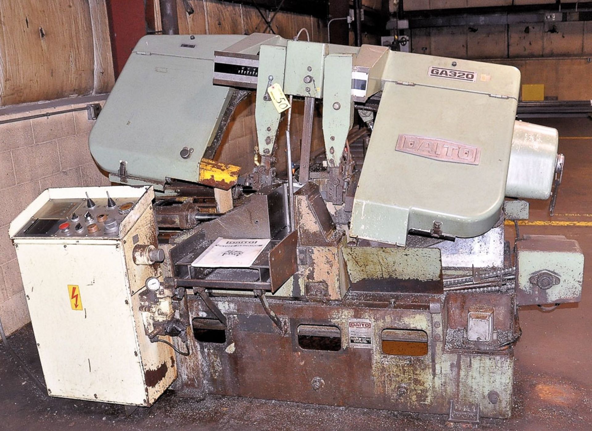 DAITO MDL. GA320 12'' X 20'' HORIZONTAL BANDSAW, WITH APPROXIMATELY 5HP SAW HEAD MOTOR, POWER