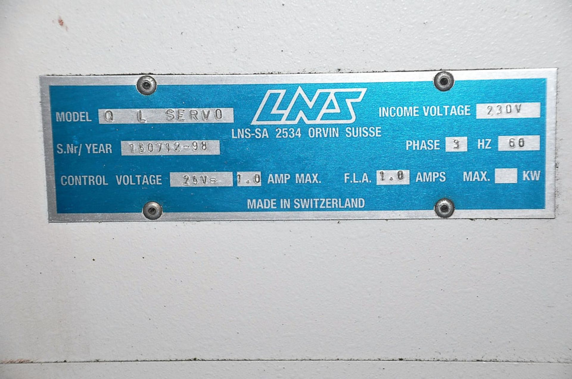 LNS QL-SERVO QCNC RAIL MOUNTED BAR LOADER, WITH 3-1/8'' DIAMETER X 5' LONG BAR CAPACITY, HAND HELD - Image 4 of 4