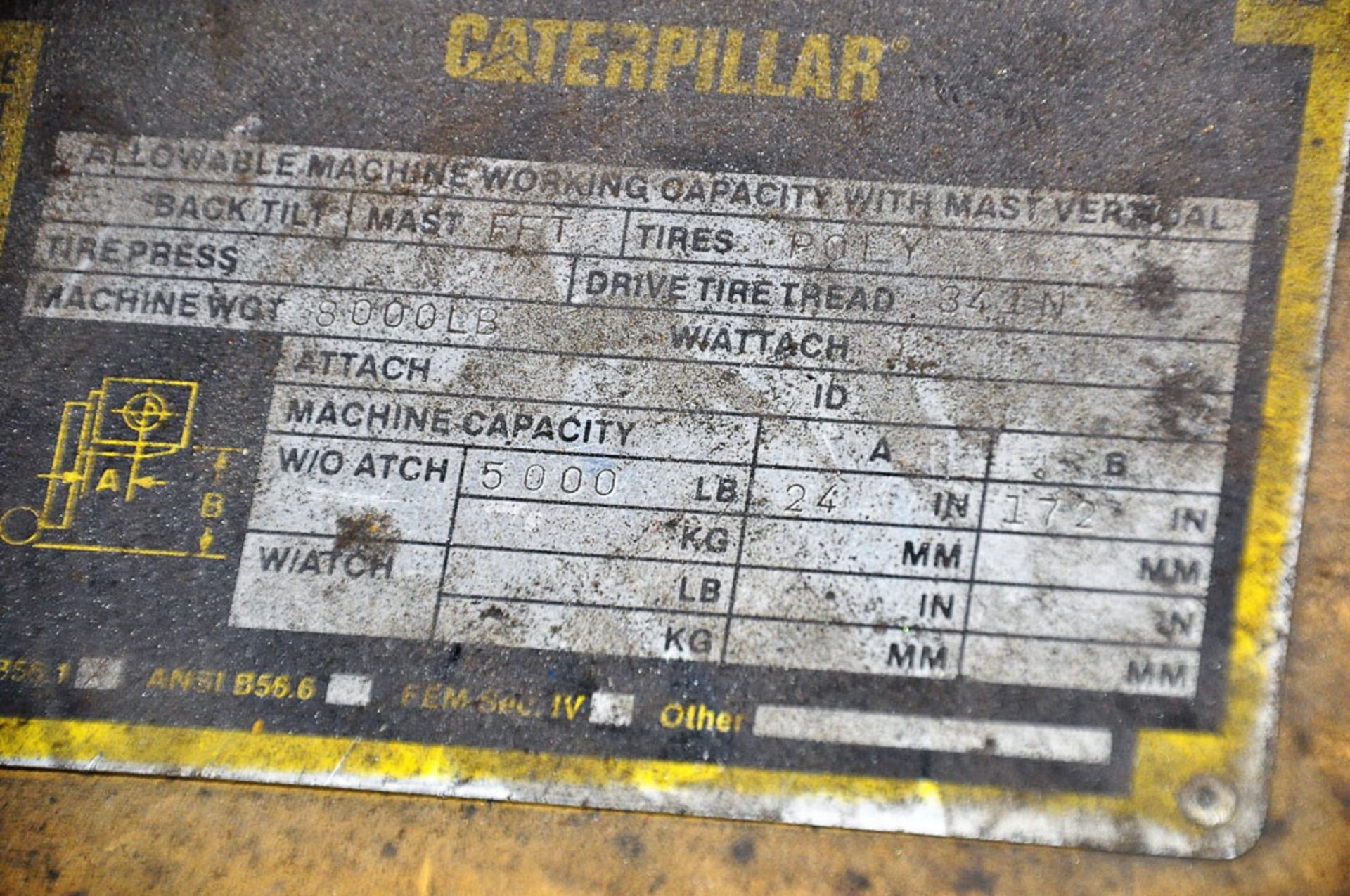 CATERPILLAR MDL. T50D 5000# CAPACITY PROPANE GAS FORKLIFT TRUCK, WITH 172'' MAX LIFT HEIGHT, SIDE - Image 3 of 3