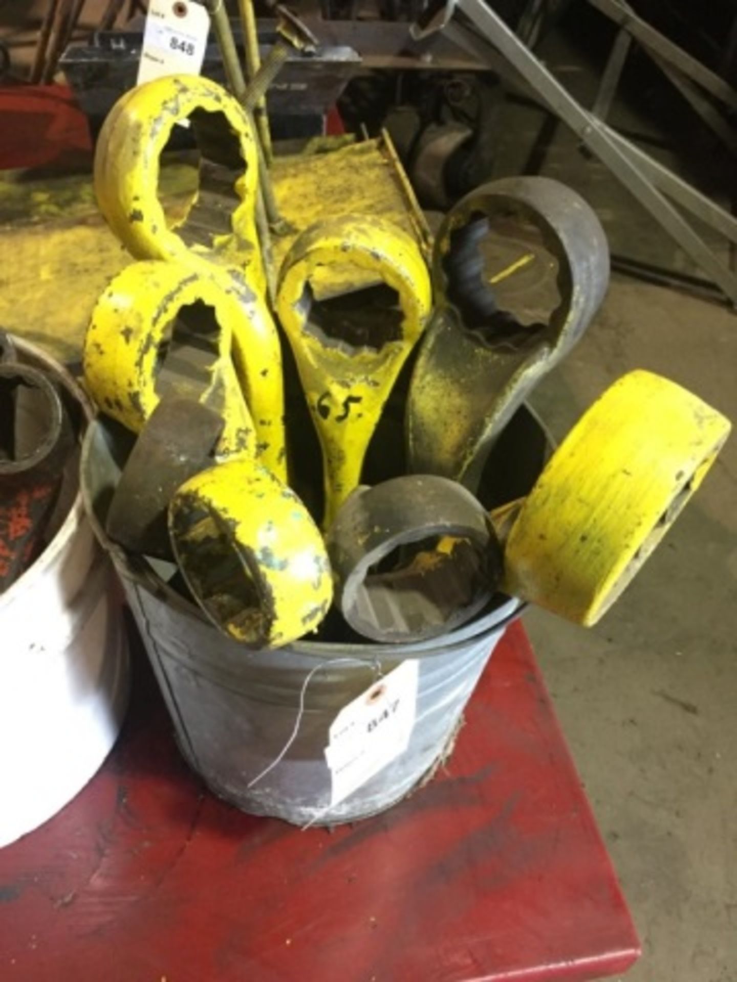 Bucket lot of wrenches, various sizes