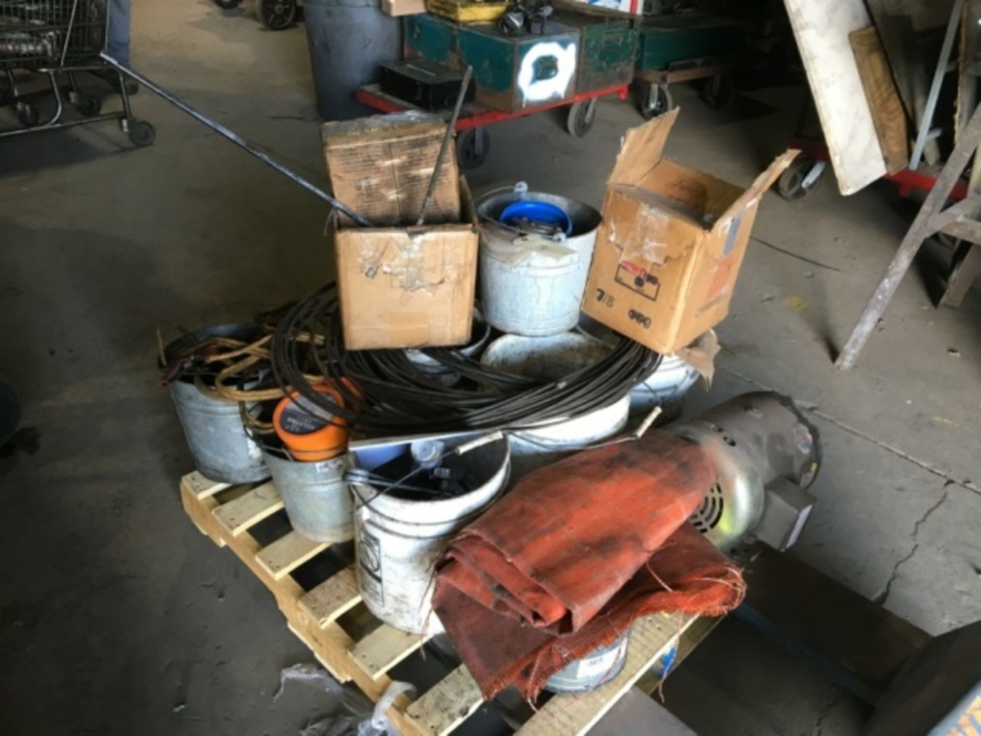 Pallet lot of shop items - chains, motor and more