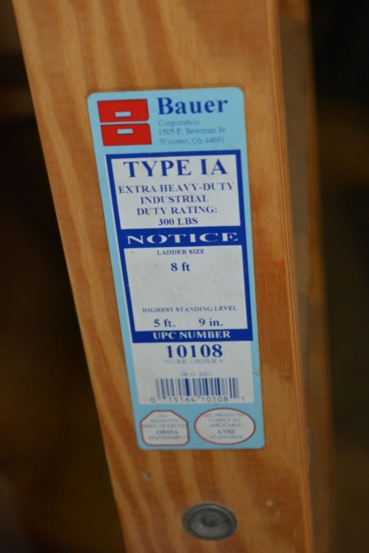 Bauer 10108 Type IA 8-Foot Wood Step Ladder - Image 2 of 2