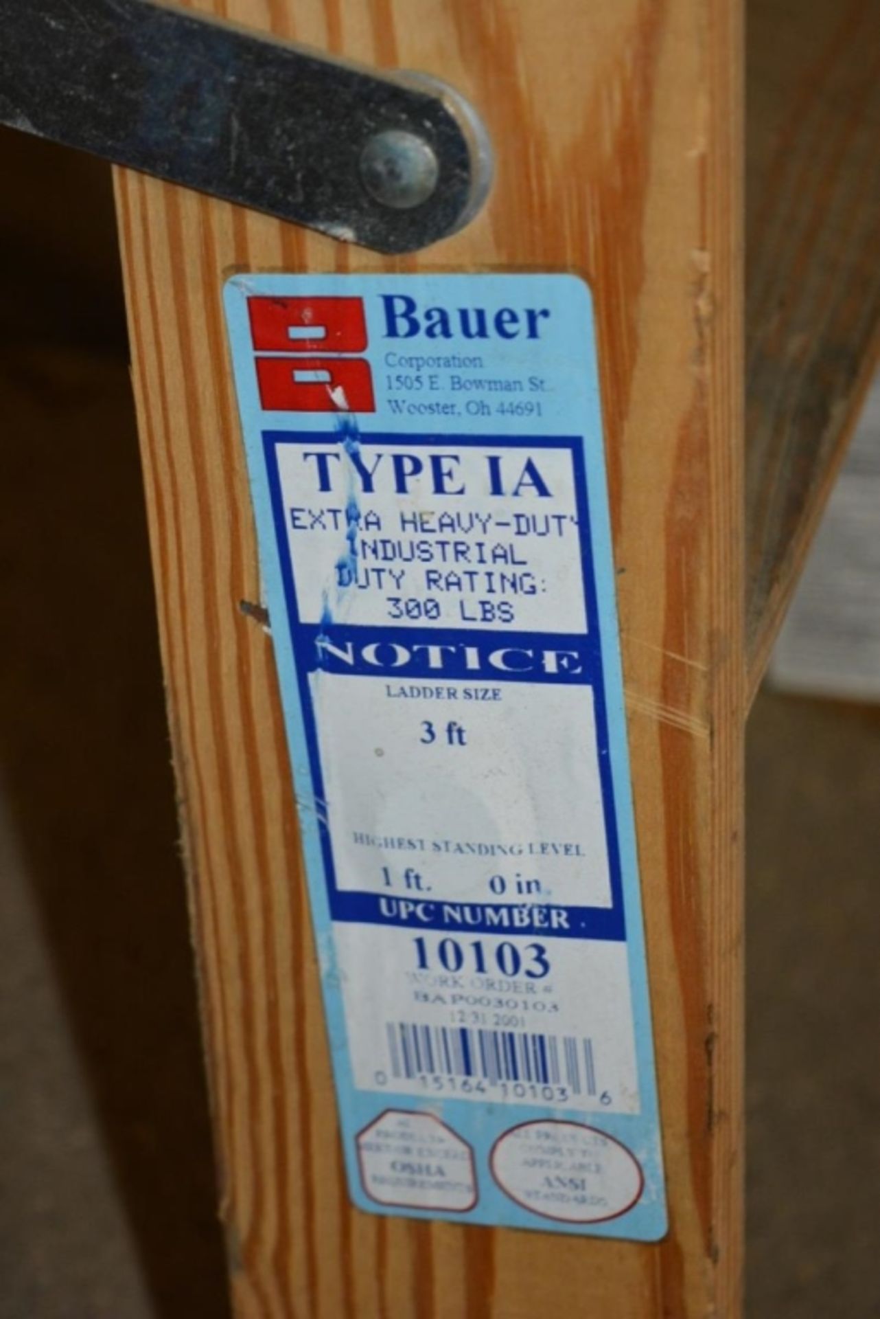 Bauer 10103 Type IA 3-Foot Wood Step Ladder - Image 2 of 2
