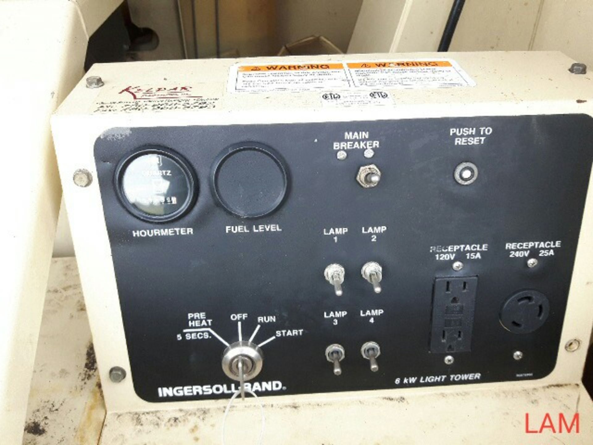 1999 Ingersoll Rand 6 KW Light Tower Generator Works, Lights 3 & 4 Work, 1 & 2 do not work - Image 5 of 7