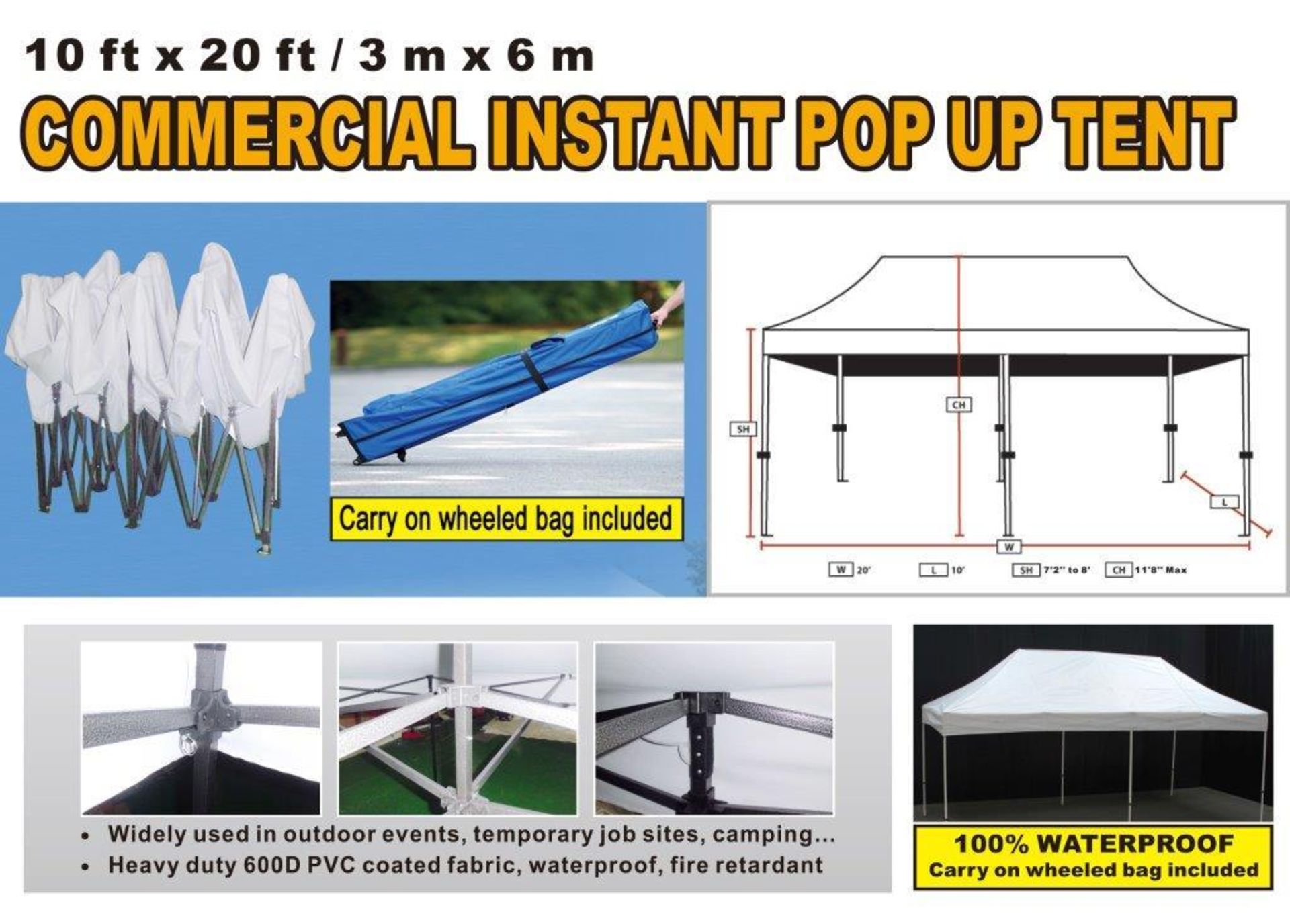 10 ft x 20 ft Commercial Instant Pop Up Tent