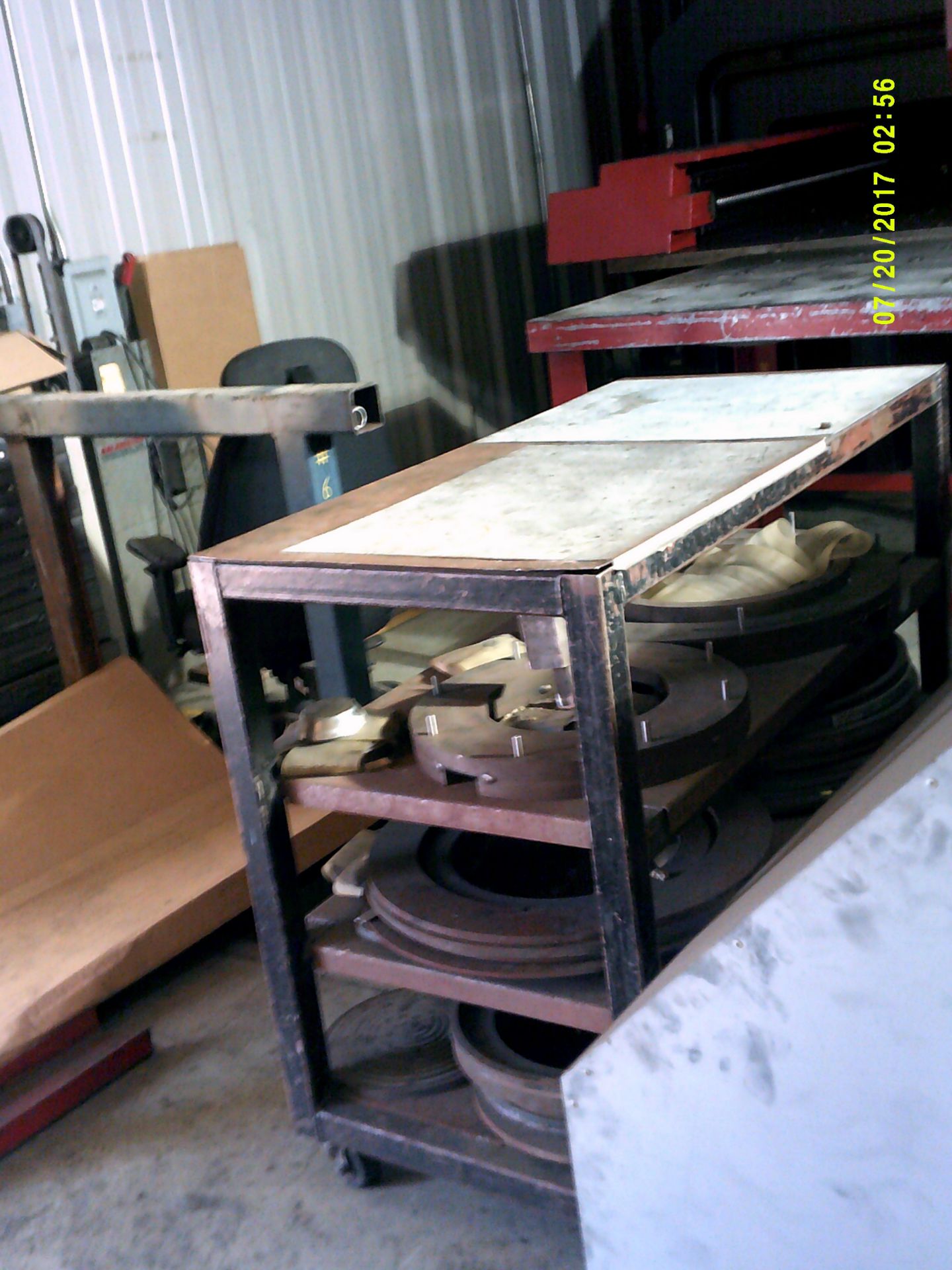 6' Rolling metal table w/ contents, (2) iron stands, etc. - Image 2 of 2