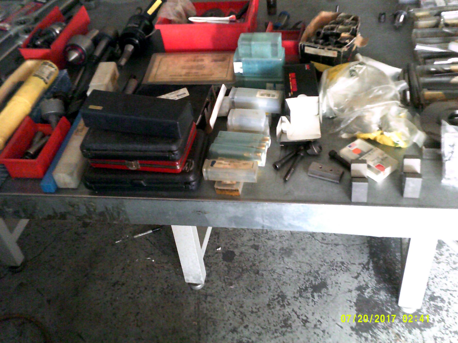 90" metal top bench with contents, 6' wood top workbench with contents - Image 3 of 3