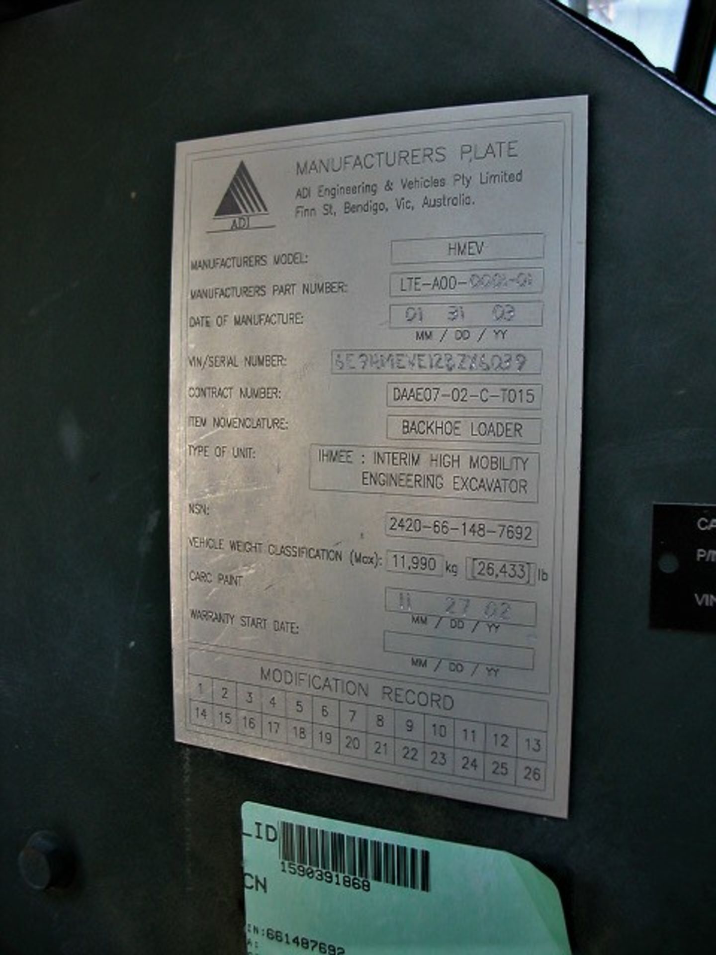 IHMEE - Military High Mobility Engineering Vehicle/Excavator - (3124 Miles) - Excellent Condition! - Image 14 of 16