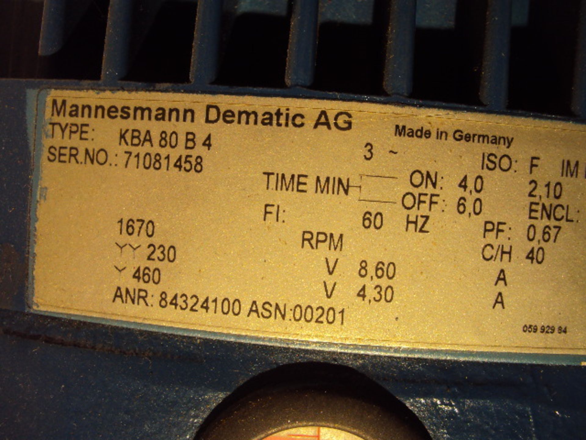 Mannesman Demag FG06-B3-U1-H0-F0 Crane Motor - Image 2 of 6