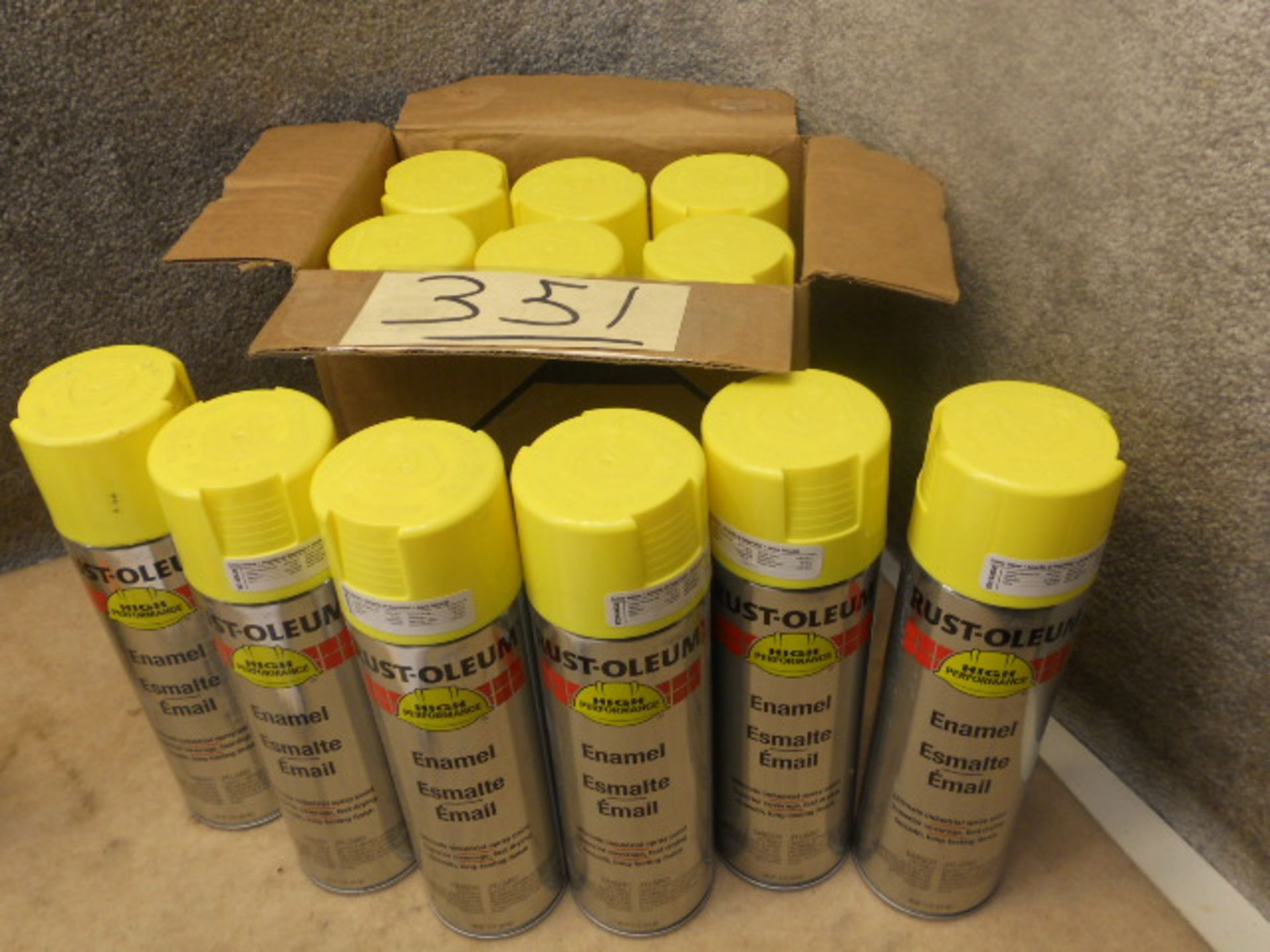 12 New 15 oz. spray cans of Rust-Oleum Industrial Safety Yellow Spray Paint