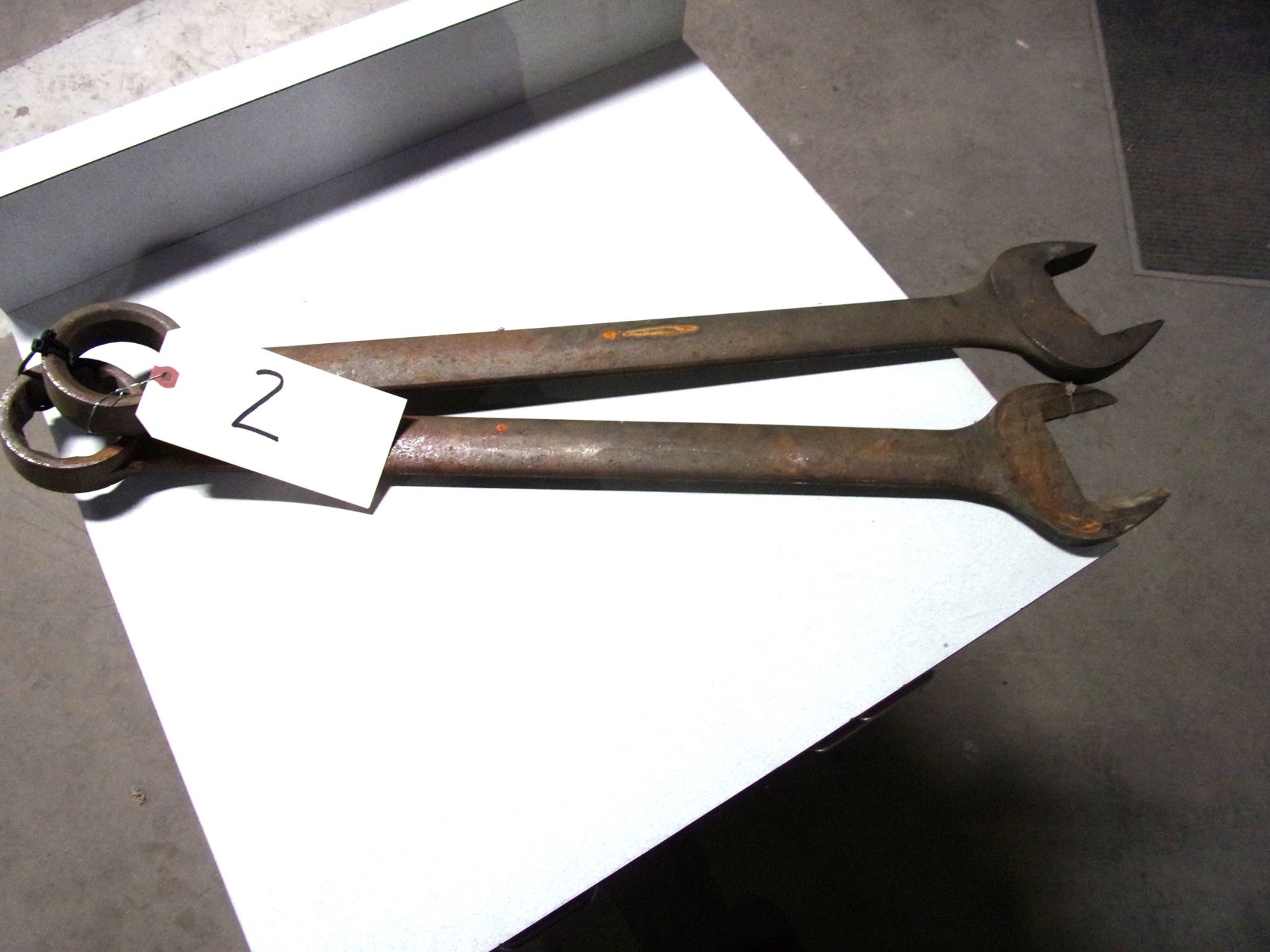 (2)LARGE OPEN END BOX END WRENCHES, (1) BOX END NOT FINISHED