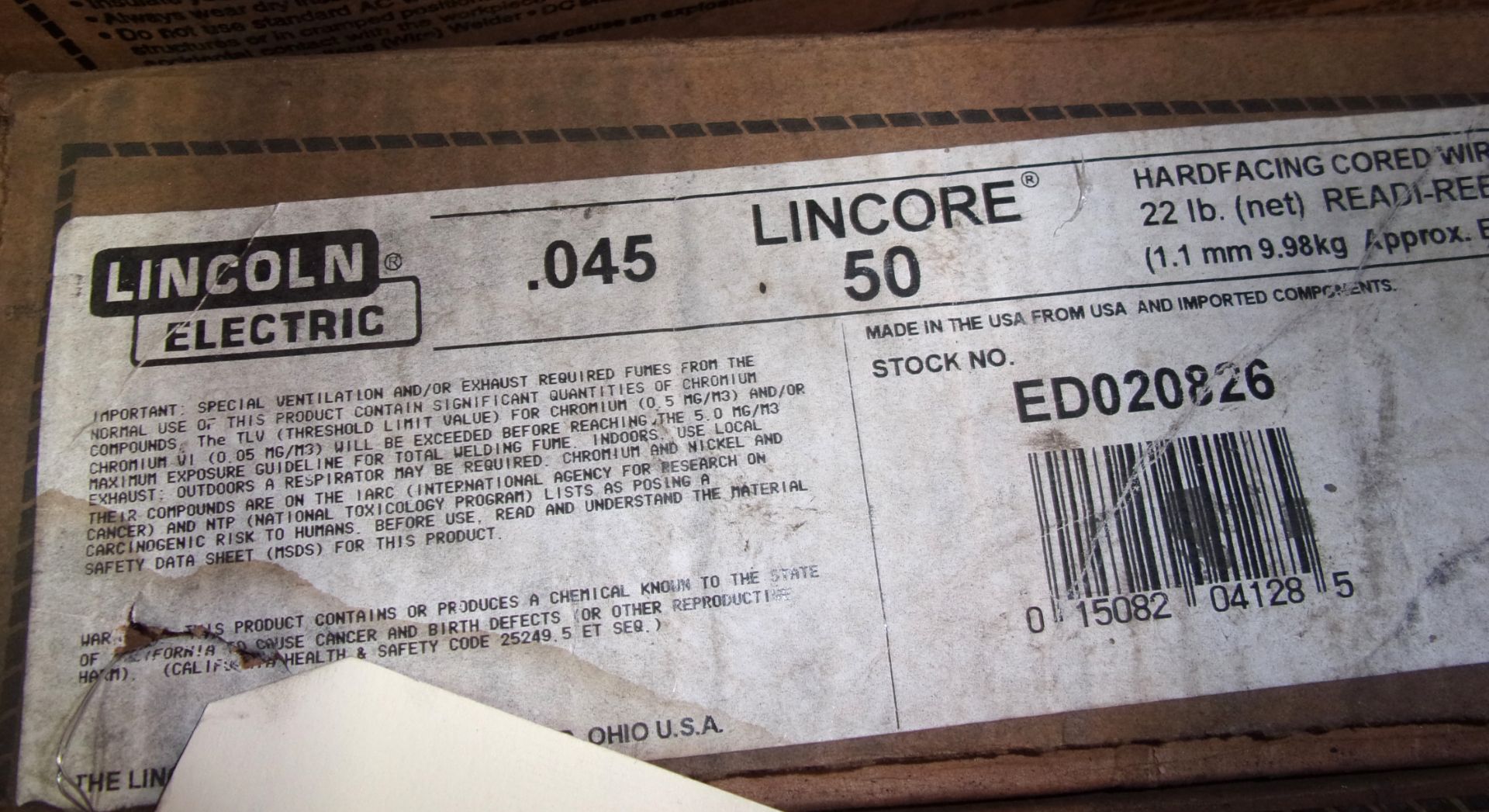 SPOOL OF LINCOLN WELDING WIRE LINCORE 50, ED020826, 0.045" DIAMETER - Image 2 of 2