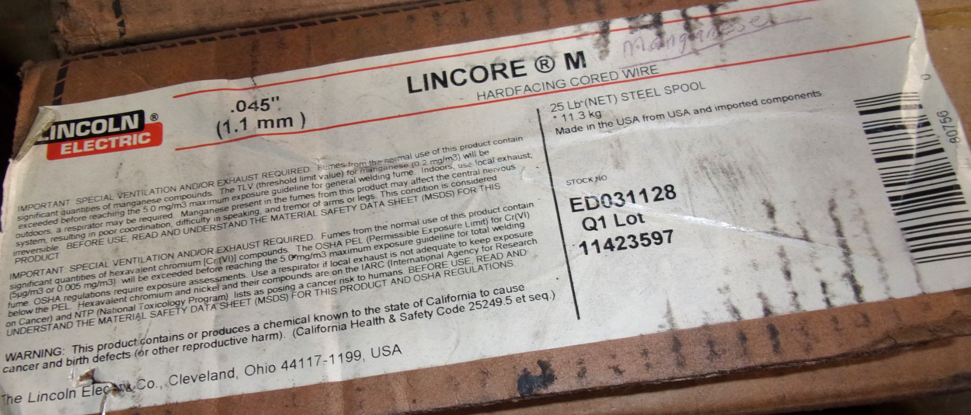 SPOOL OF LINCOLN WELDING WIRE LINCORE M , ED031128, 0.045" DIAMETER - Image 2 of 2