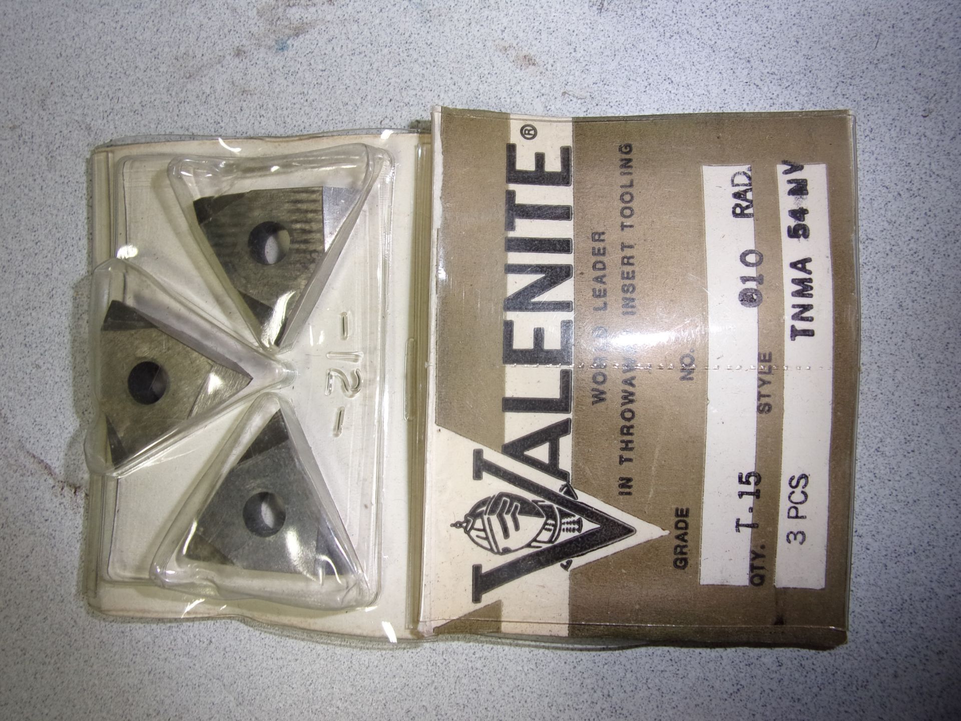 LOT OF (12 PACKS OF 3) VALENITE CARBIDE INSETS, GRADE T-15 WITH 010 RADIUS TNMA54 - Image 2 of 2