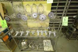 Hobart Mixing Attachments on (3) Shelves includes: Beater Attachments, Whips, Dough Hooks and A-