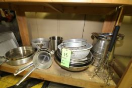 Assorted Cookware includes: Faberware +097 12" S/S Stoc Pot with Lid; Vollrath 5 Qt. Sauté Pan, Part