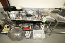 Assorted Cooking Supplies includes Trays, Can Opener, Inserts, Pots, Pans, Super Shooters, Spoons,