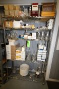 Contents of Rack includes: Assorted Lab Glassware includes Flasks, Beakers, Culture Tubes, Syringes,