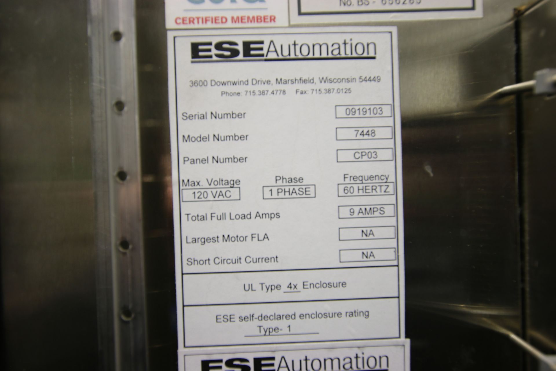 ESE S/S Control Panel, Equipped with Operator Touch Screen Interface, Allen-Bradley 7 Slot - Image 6 of 7