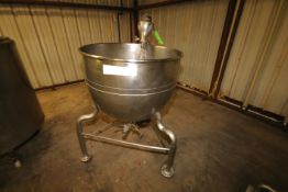 John Lentz Aprox. 50 Gal. Jacketed S/S Kettle, 80 Test psi & 40 psi, Mounted on Casters with