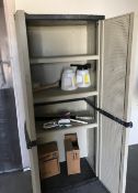 Rubbermaid 2-Door Supply Cabinet with Contents 1 Misc. Brushes and Cleaning Supplies