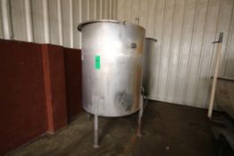 Aprox. 450 Gal. S/S Vertical Single Wall Hinged Lid S/S CIP Tank, Aprox. Dimensions 60" H x 48" W (