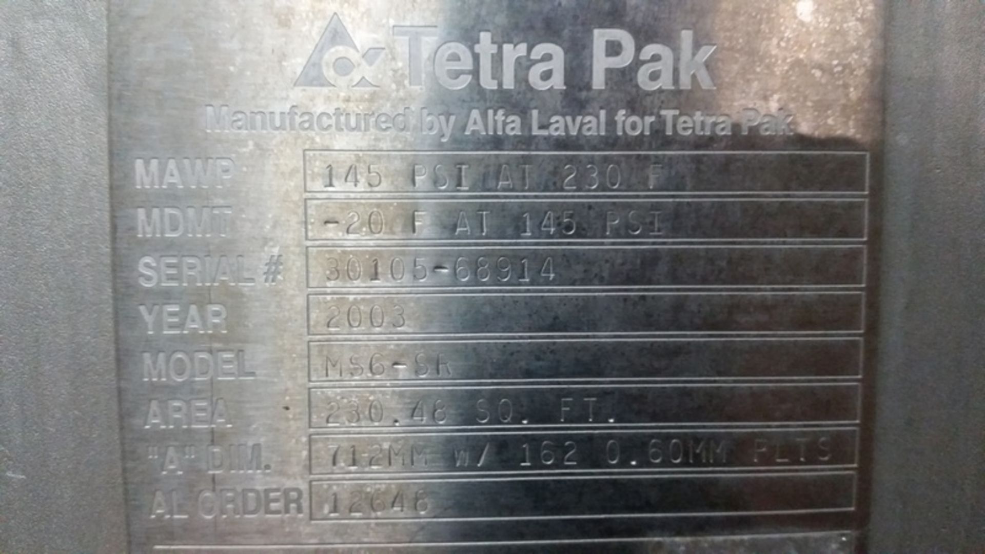 Tetra Pak Plate and Frame Heat Exchanger Model: MS6-SR Serial: 30105-68914 Year: 2003Manufactured by - Image 3 of 4