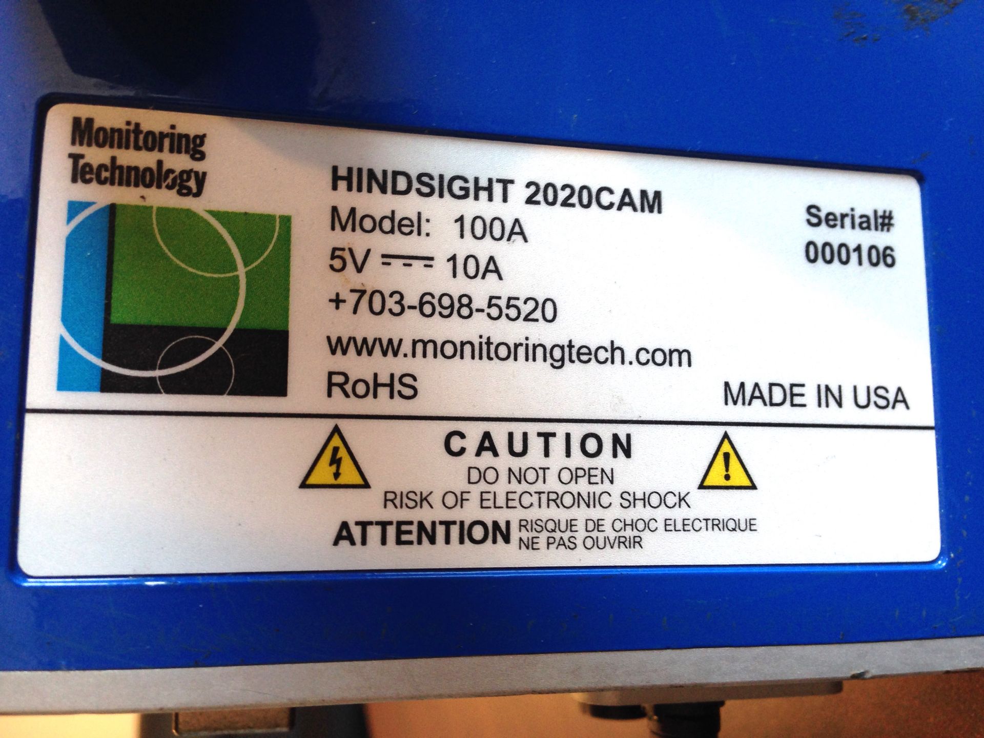 Hindsight 2020 Camera for Production Lines Model: 100A Serial: 000106Hindsight 2020CAM is a video - Image 6 of 8