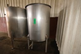 Aprox. 500 Gal. S/S Vertical Single Wall Hinged Lid S/S CIP Tank, Aprox. Dimensions 60" H x 50" W (