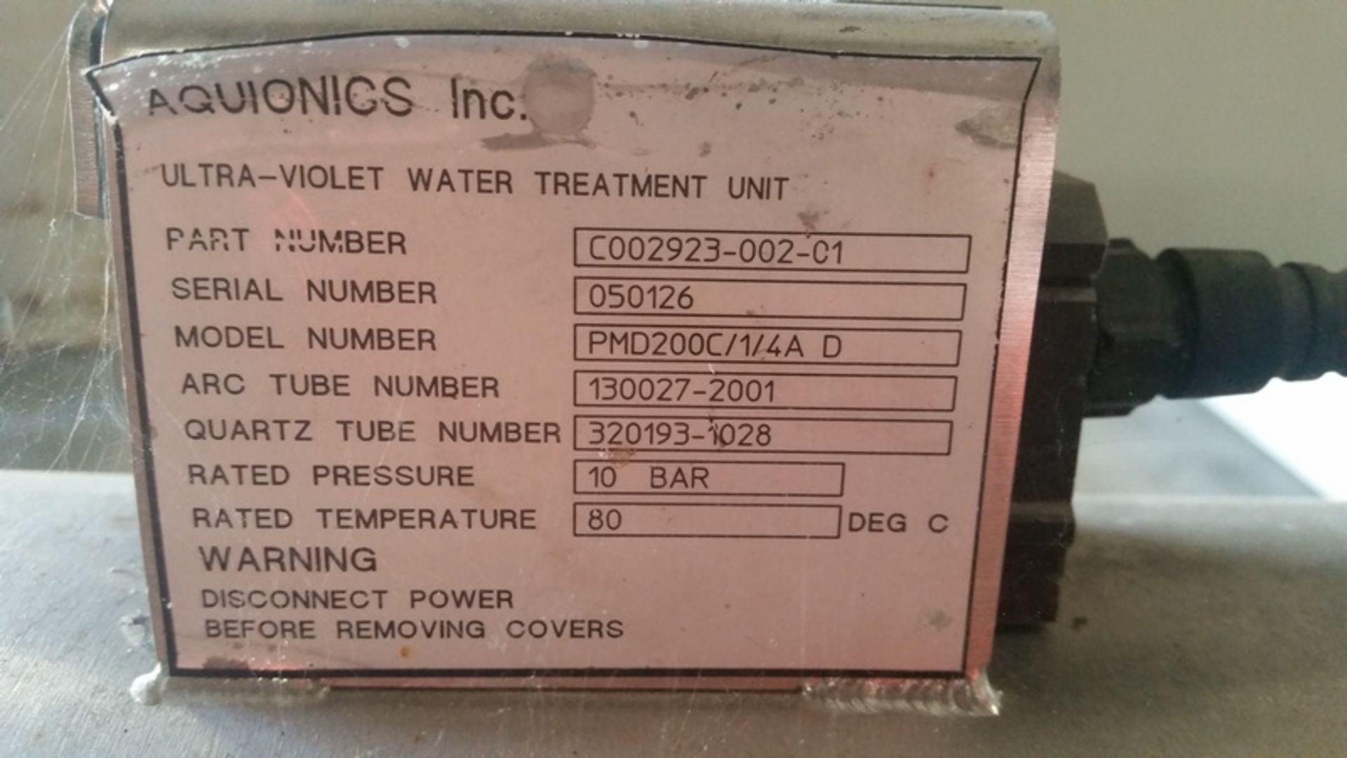 Aquionics Ultra-Violet Water Treatment Unit Model: PMD200C/1/4A D Serial: 050126Rated Pressure: 10 - Image 5 of 12