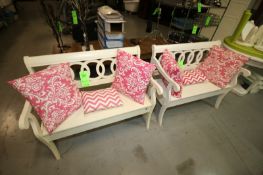 Aprox. 42" L x 18" W Benches with Storage Compartment includes (3) Pillows Each