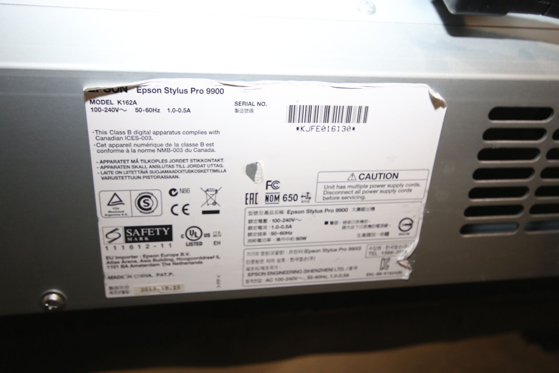Epson Stylus Pro 9900 Ultra Chrome HDR Pantone Digital Color Ink Jet Printer, Model K162A, S/N - Image 2 of 2