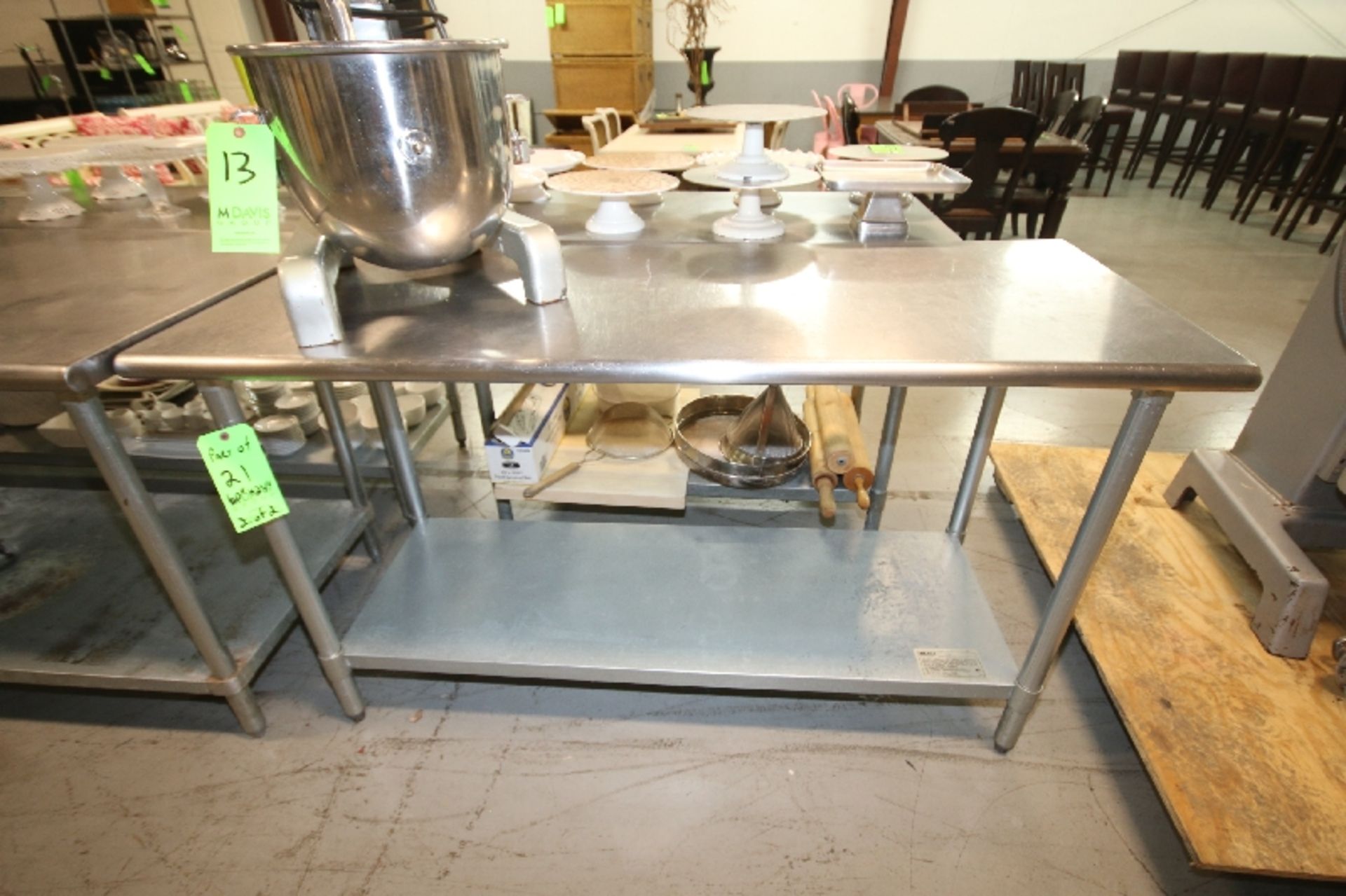 S/S Tables with Rounded Edges and Bottom Shelf, Aprox. 60" x 30" and 60" x 24" - Image 2 of 2