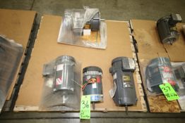 Assorted Motors includes (1) Baldor 3/2 hp, Frame #192TC, 3450/2950 RPM; (2) Baldor 1 hp, Frame #