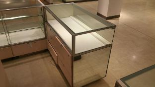 48" x 24” x 40” Mirrored Front Single Level Display Cabinet, Lighting and (6) Pull out Drawers on