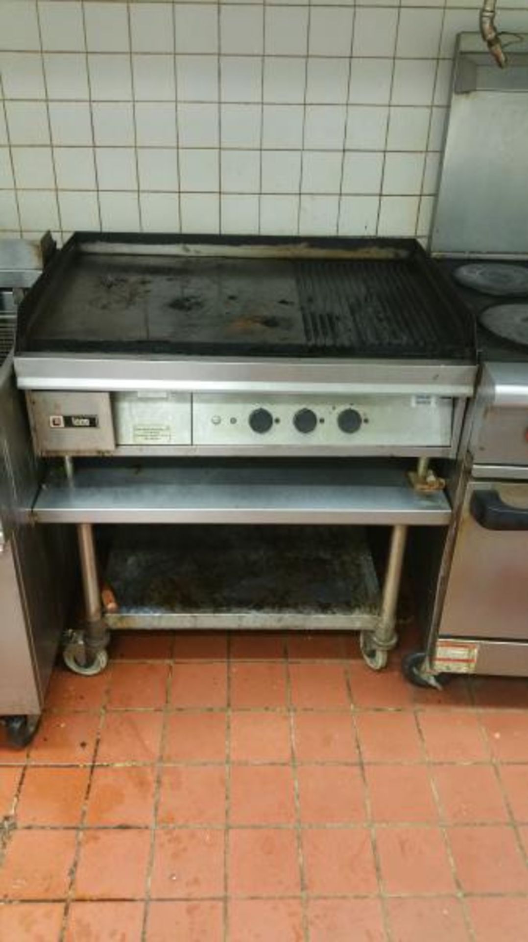 Lang 36" Electric Countertop Griddle/Grill with additional S/S Table Base on Casters Rigging