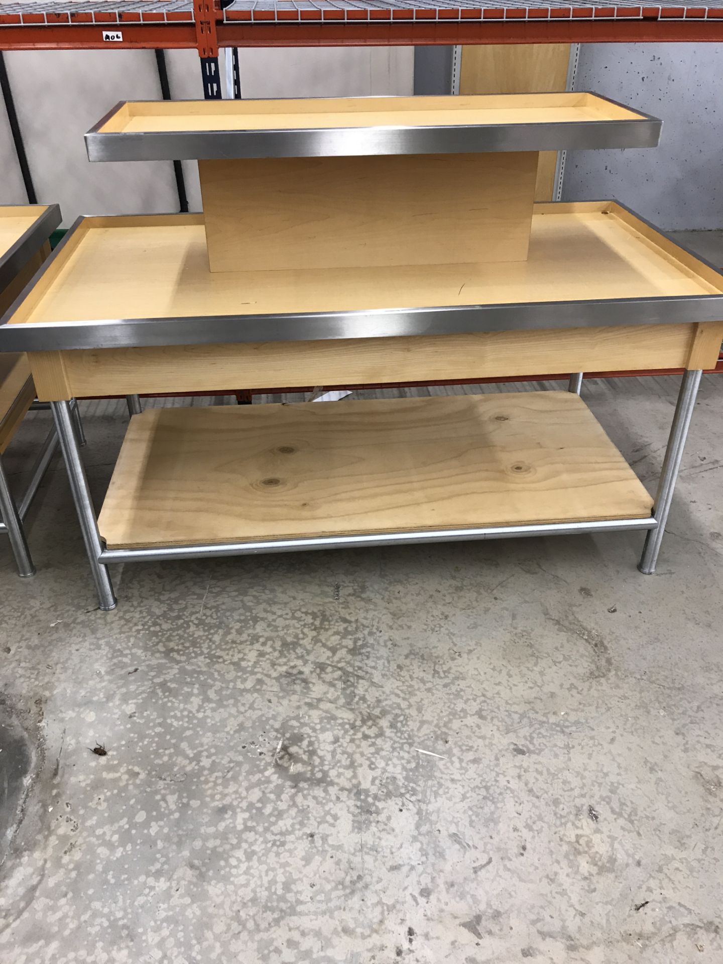 Brown table with metal legs-- Width 5 FT length 32 inches Height 30 inches with Riser (45 inches - Image 2 of 3