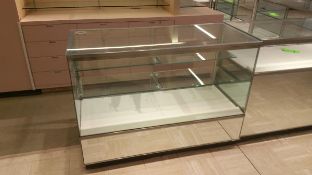 54” x 24” x 40” Mirrored Front Display Cabinet with (2) Glass Shelves, Lighting and (2) Pull out