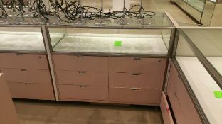 48" x 24” x 40” Mirrored Front Single Level Display Cabinet, Lighting and (6) Pull out Drawers on