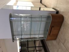 Lightly Stained 4 shelf Product Display Cabinet Oval with Single Drawer and lighting Rigging